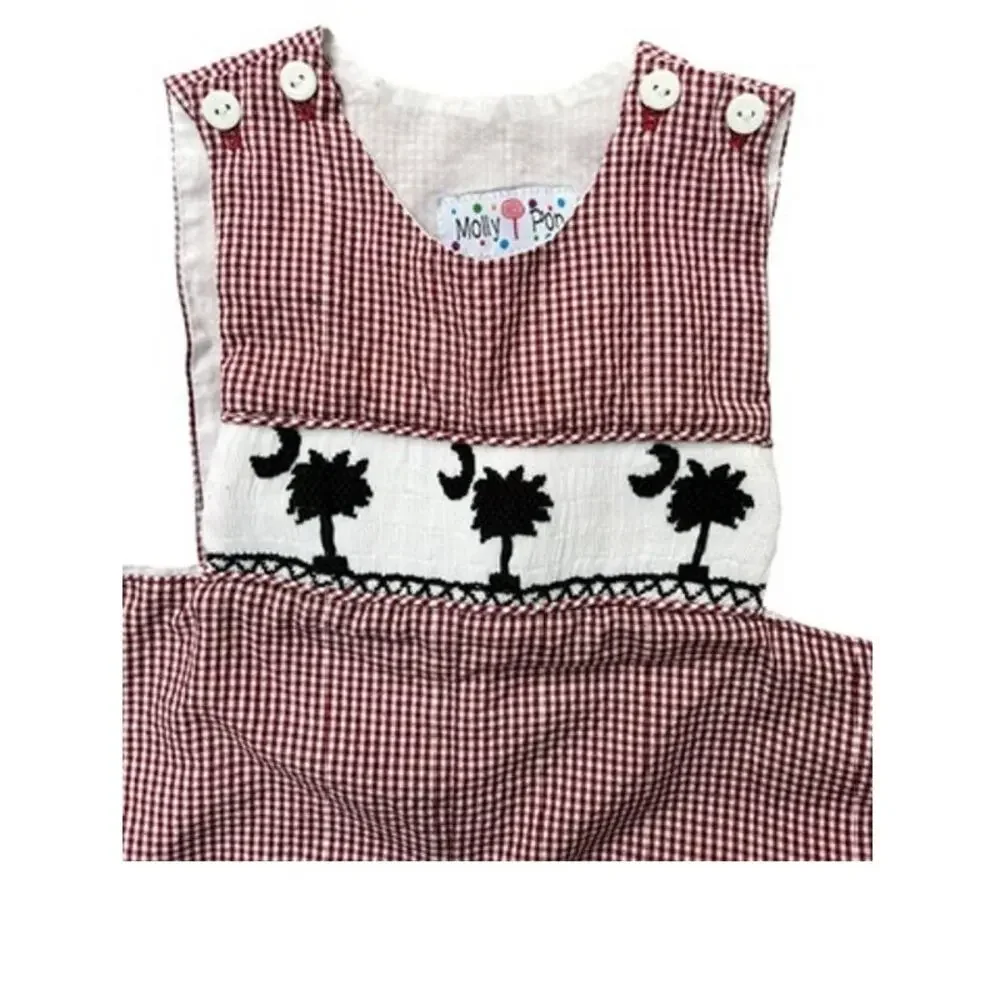 Molly Pop Smocked Gingham Overalls, USC Carolina | 9 mo Baby Outfit